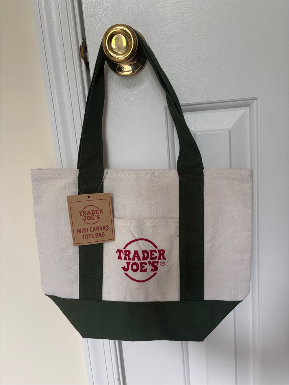 Trader Joe's Mini Canvas Tote Bag Dark Green